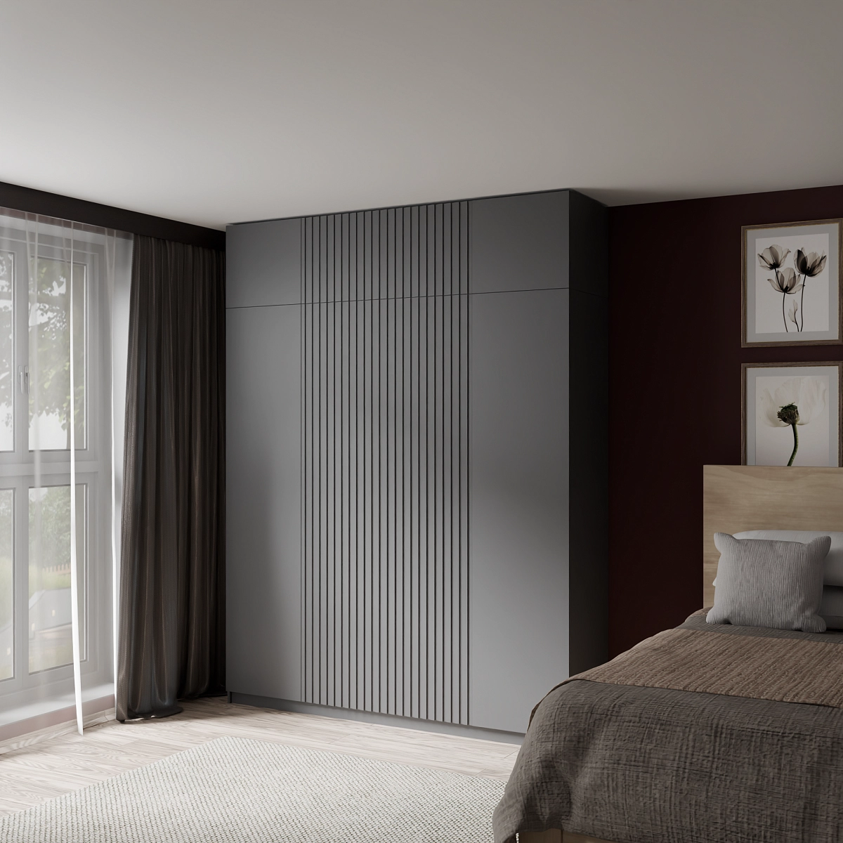 Шкаф с антресолью и фрезерованными фасадами Альтаир Графит